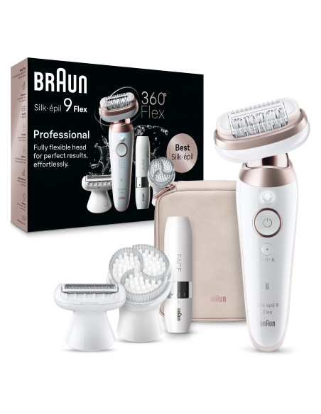 SES9-360 3D Braun Silk•épil 9 Flex Epilaator + FS1000 Miniraseerija FACE