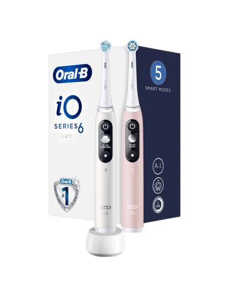 iOM6d.2I6.1 Oral-B iO6 Duo Pack Elektrinis Dantų Šepetėlis White + Pink Sand Extra Handle