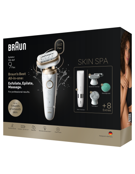 SES9-481 3D Braun Silk•épil 9 Flex SkinSpa Epilaator + BS1000 minitrimmer BODY