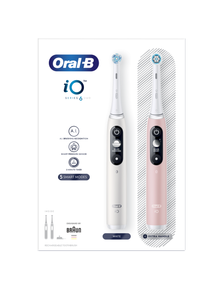 iOM6d.2I6.1 Oral-B iO6 Duo Pack Elektrinis Dantų Šepetėlis White + Pink Sand Extra Handle