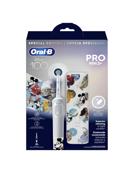 D103.413.2KX_D Vitality PRO Kids 3+ Disney 100 Elektrinis Dantų Šepetėlis + Kelioninis Dėklas
