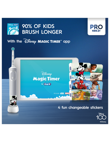 D103.413.2KX_D Vitality PRO Kids 3+ Disney 100 Elektrinis Dantų Šepetėlis + Kelioninis Dėklas