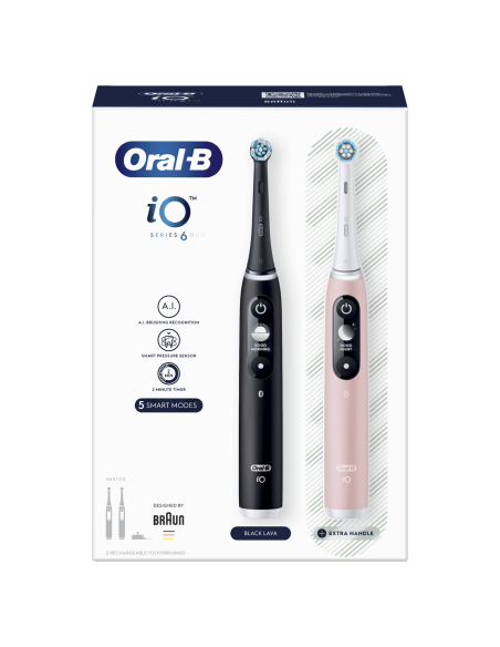 iOM6d.2J6 Oral-B iO6 Duo Pack Elektriskā Zobu Birste Black + Pink Sand Extra Handle