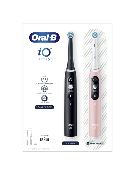 iOM6d.2J6 Oral-B iO6 Duo Pack Elektriskā Zobu Birste Black + Pink Sand Extra Handle