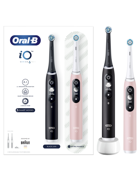 iOM6d.2J6 Oral-B iO6 Duo Pack Elektriskā Zobu Birste Black + Pink Sand Extra Handle