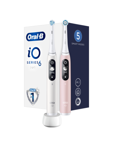 iOM6d.2I6.1 Oral-B iO6 Duo Pack Elektrinis Dantų Šepetėlis White + Pink Sand Extra Handle