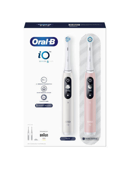iOM6d.2I6.1 Oral-B iO6 Duo Pack Elektrinis Dantų Šepetėlis White + Pink Sand Extra Handle