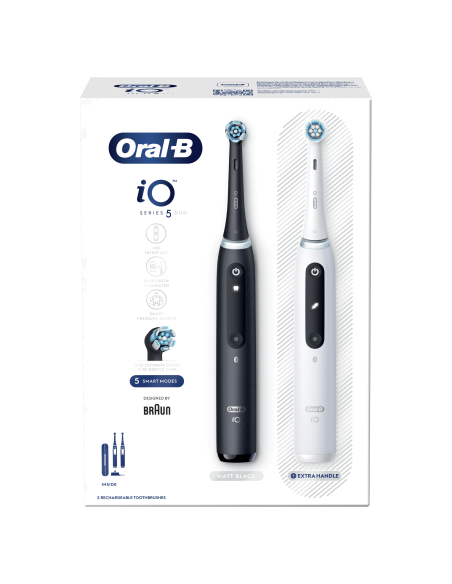 iOG5d.2J6.2K Oral-B iO5 Elektrinis Dantų Šepetėlis Duo Pack Matt Black+Quite White