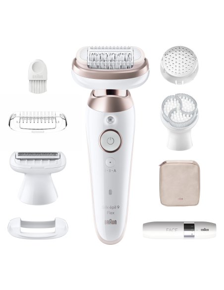 SES9-360 3D Braun Silk•épil 9 Flex Epilators + FS1000 Miniskuveklis FACE
