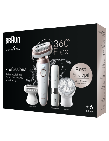 SES9-360 3D Braun Silk•épil 9 Flex Epilators + FS1000 Miniskuveklis FACE