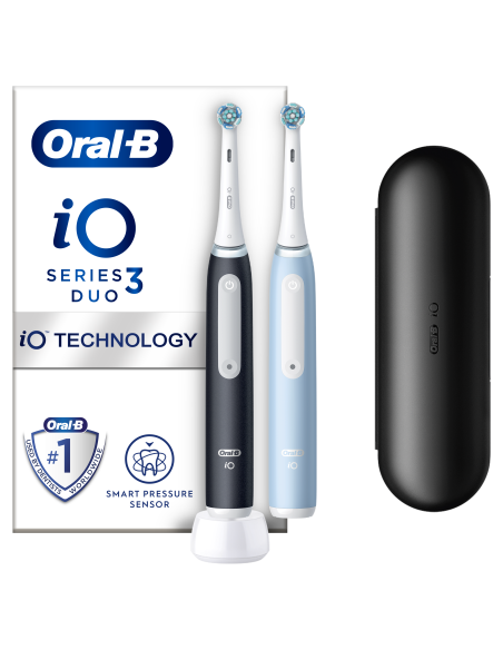 iOG3d.2i6.2K Oral-B iO3 Elektrinis Dantų Šepetėlis Matt Black/Ice Blue Duo Pack Edition