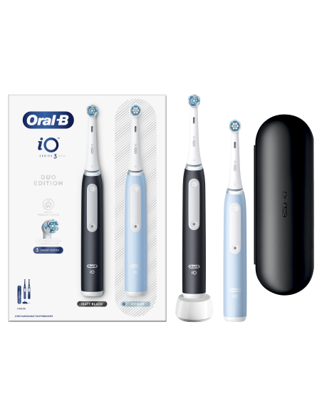 iOG3d.2i6.2K Oral-B iO3 Elektrinis Dantų Šepetėlis Matt Black/Ice Blue Duo Pack Edition