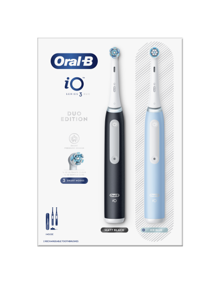 iOG3d.2i6.2K Oral-B iO3 Elektrinis Dantų Šepetėlis Matt Black/Ice Blue Duo Pack Edition