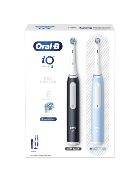 iOG3d.2i6.2K Oral-B iO3 Elektrinis Dantų Šepetėlis Matt Black/Ice Blue Duo Pack Edition